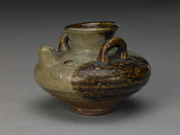 琉璃厂窑青釉褐斑双系壶