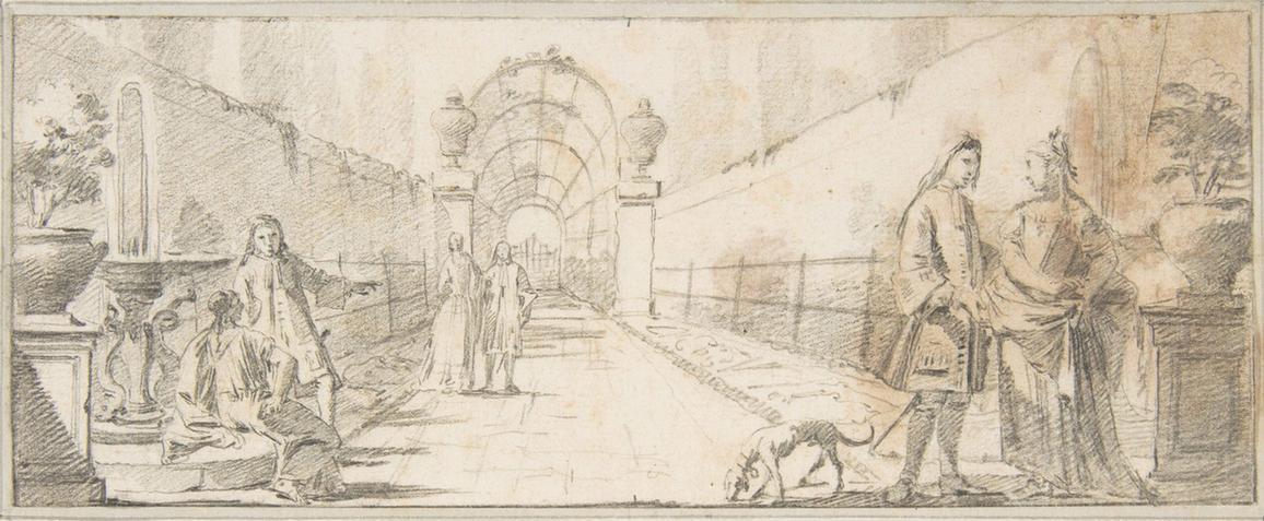 Giovanni Battista Tiepolo--Illustration for a Book Figures in Conversation in a Garden