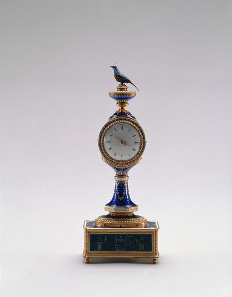 铜镀金嵌珐琅瓶式小鸟音表