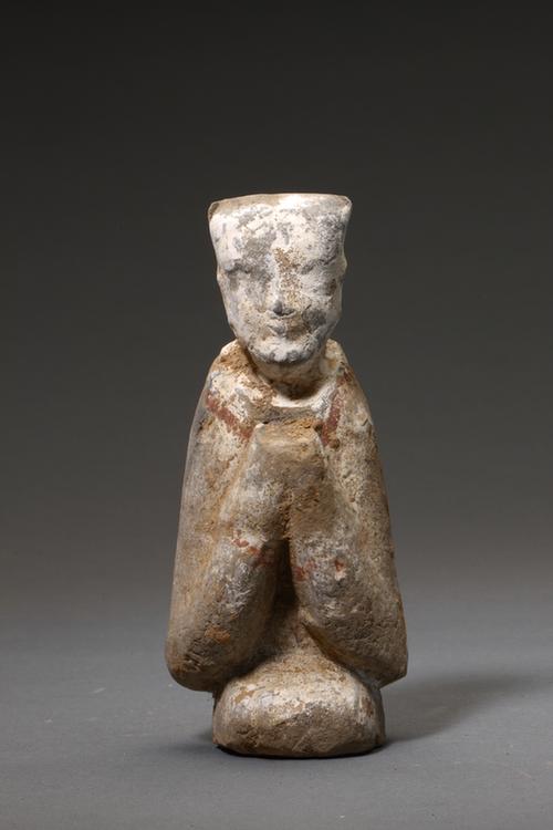 陶画彩拱手女跪俑