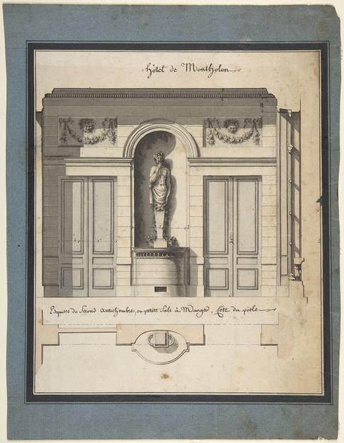Jean Jacques Lequeu--Section and Plan of the Small Dining Room2