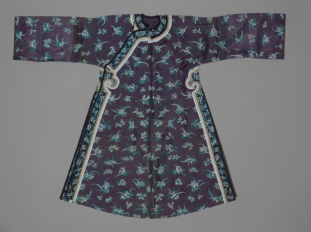 绛色纳纱兰花纹单氅衣