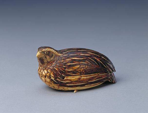 象牙染雕鹌鹑式盒