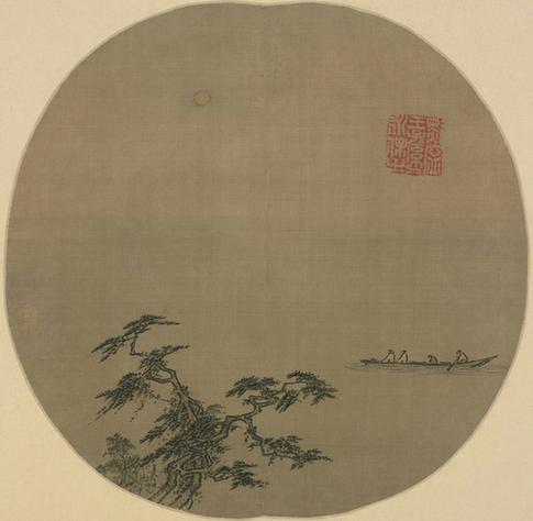 松溪泛月图