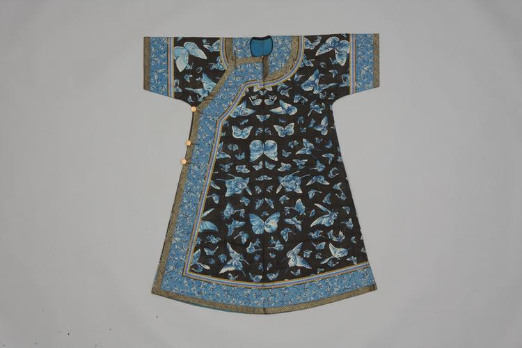 玄青色缂丝三蓝百蝶纹夹衬衣