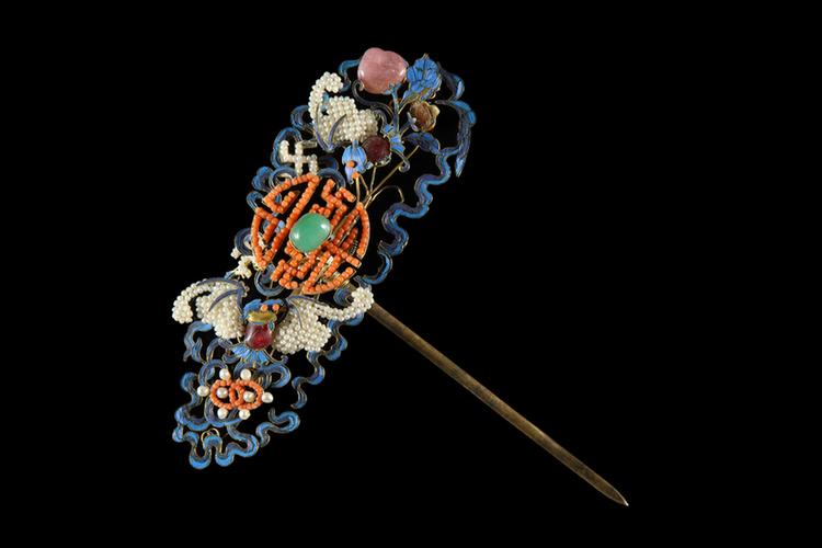 点翠镶料珠万蝠葫芦纹头花