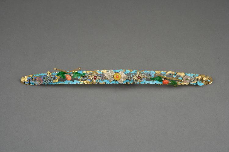 铜镀金点翠嵌珠石帽条