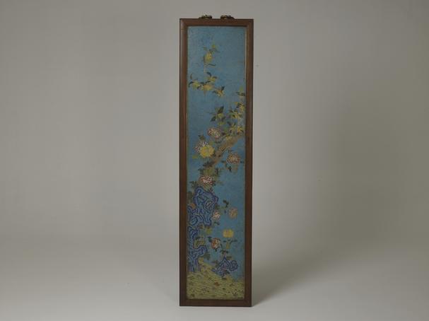 花梨木嵌珐琅寿字花卉图挂屏