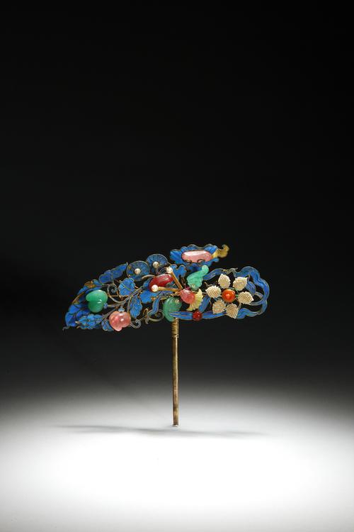 点翠镶料珠海棠蝶纹头花