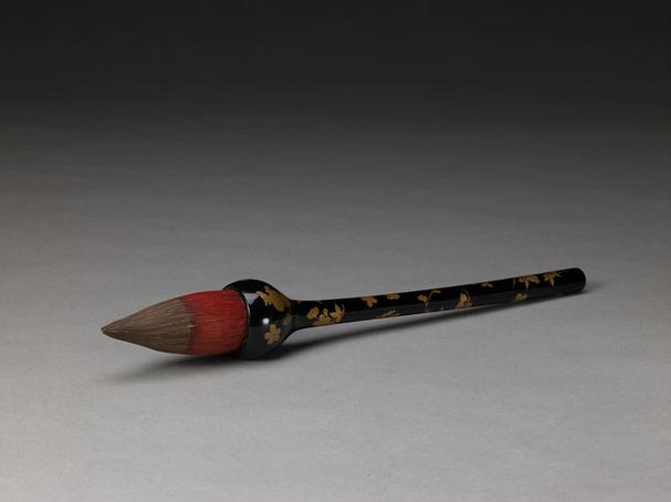 黑漆描金折枝花纹管斗紫毫提笔