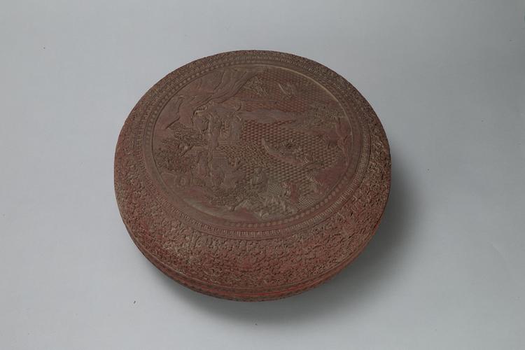 剔红八仙祝寿图缠枝莲纹圆盒