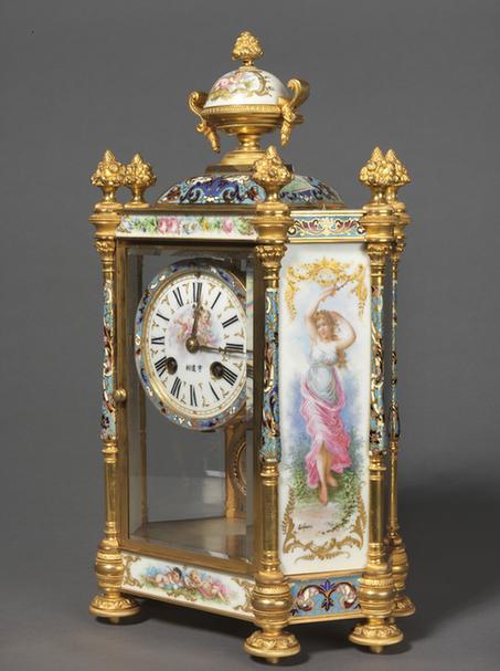 铜镀金嵌珐琅六角形四明钟