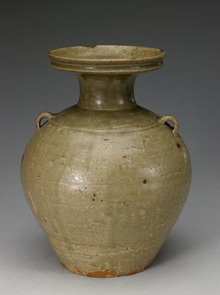 青釉双系盘口瓶