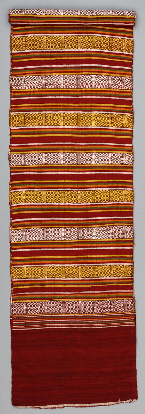 红色地小斜方格绦纹棉锦