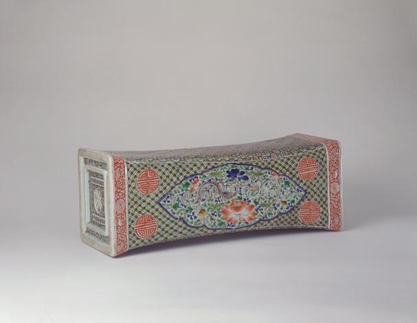 五彩锦地开光莲花诗句长方枕