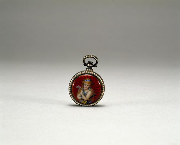 铜镀金珐琅仕女抚琴怀表