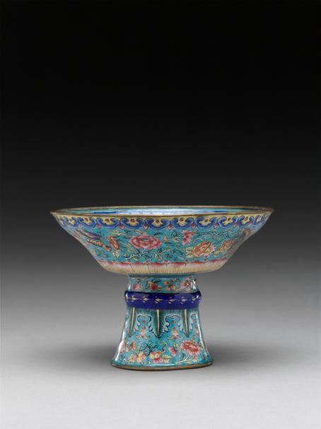 画珐琅花卉瓜瓞福寿图高足碗