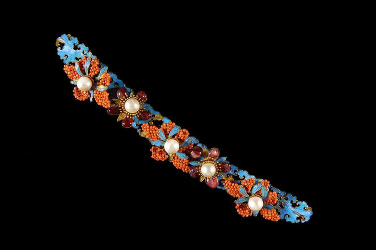 银镀金点翠嵌珠宝条