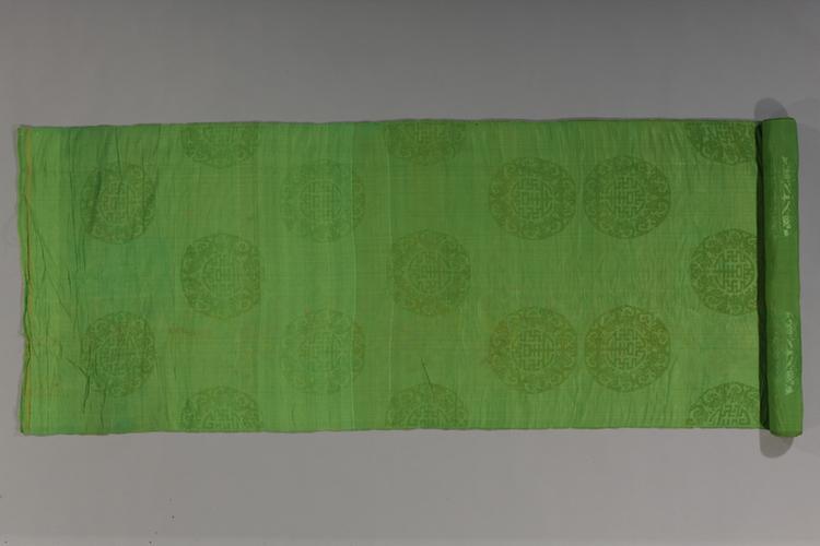 品绿色团五福捧寿纹江绸