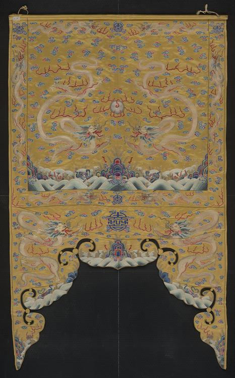 黄色缎绣金龙云头纹佛幡中帘