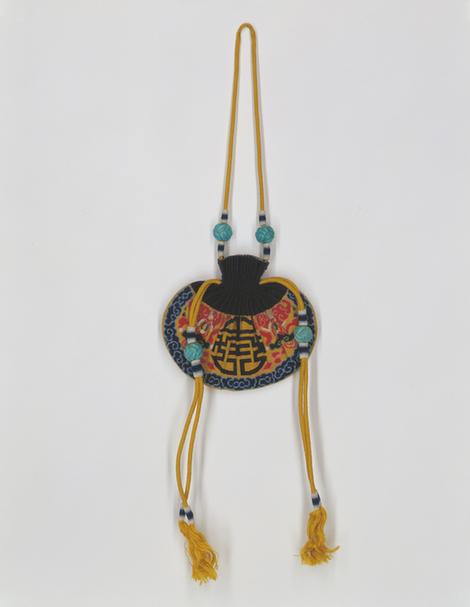 红青色缎口满纳福庆寿纹荷包