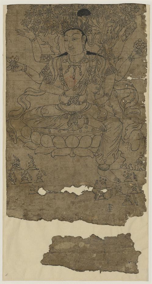 线描六臂菩萨像正面