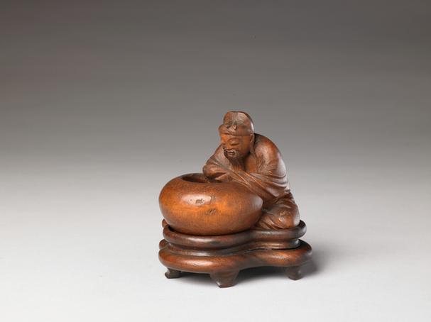 竹根雕太白醉酒水丞