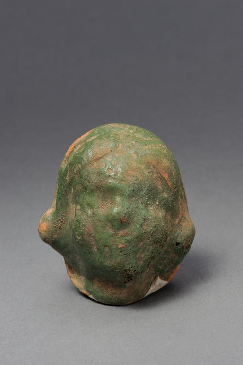 石湾窑绿釉人头像