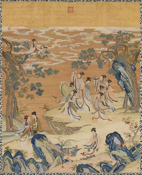 清缂丝群仙祝寿轴