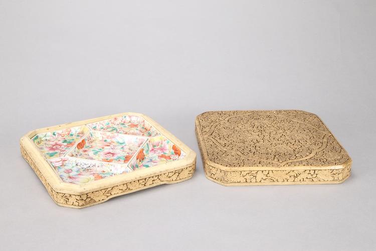 剔白开光牡丹纹方形委角盒