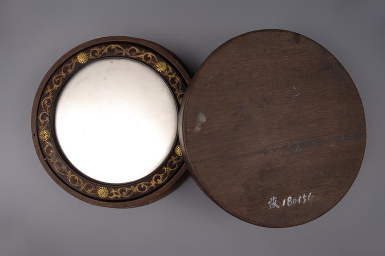 紫檀刻金花圆折柄把镜