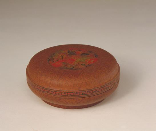 嘉靖款犀皮漆开光花卉纹圆盒