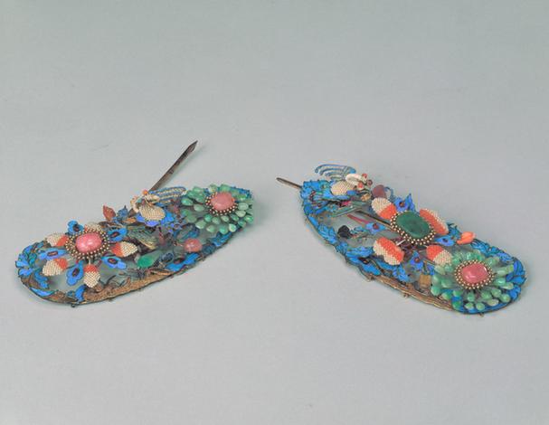 点翠镶料石葫芦花鹤纹头花