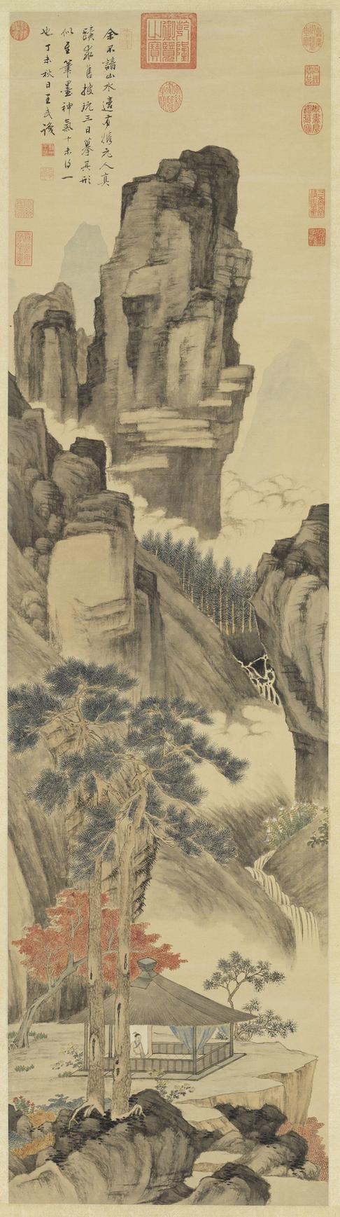 仿元人溪亭对菊图