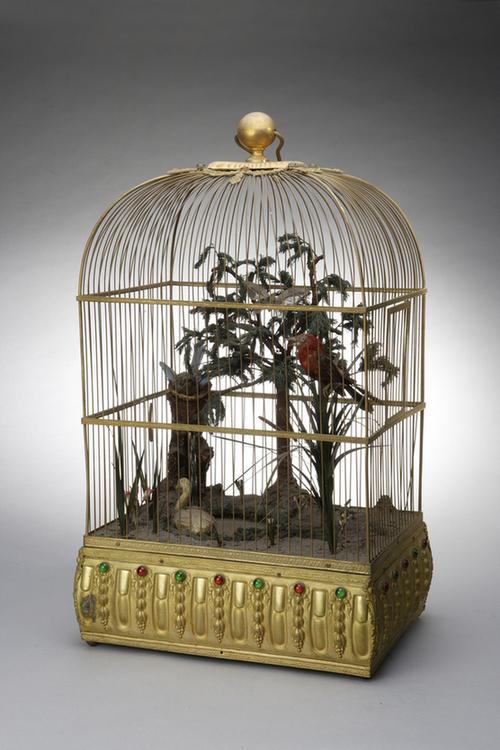 长方嵌石镀金鸟音笼