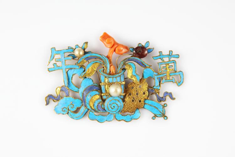 银镀金嵌宝石万年吉庆纹簪