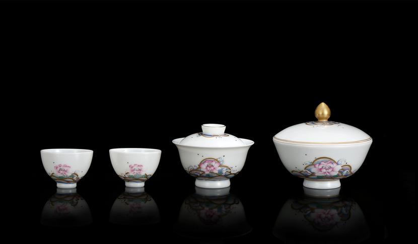 海上花盖碗对杯蜜饯罐