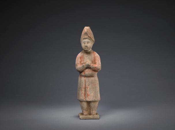 陶画彩拱手女立俑