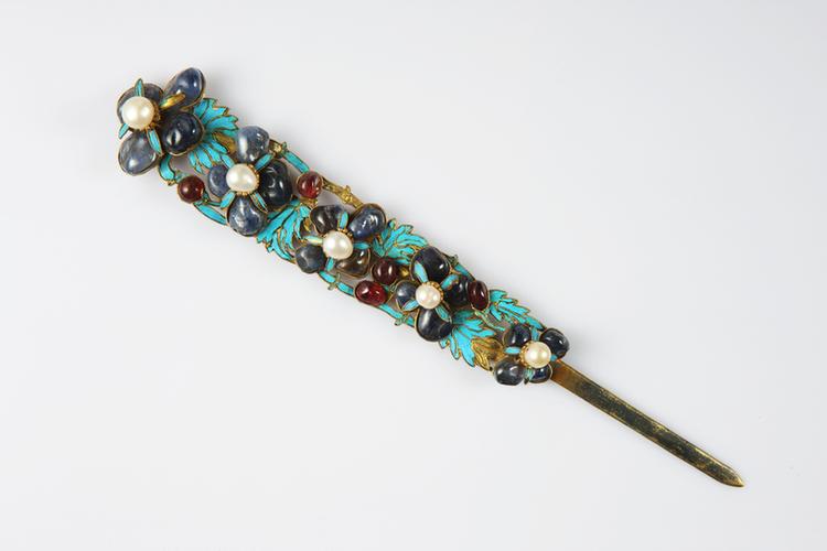 银镀金嵌宝石花簪