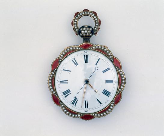 铜镀金嵌珠珐琅蕃莲花式怀表