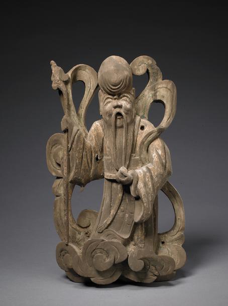 木雕彩绘寿星立像