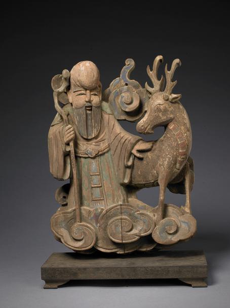 木雕彩绘寿星立像