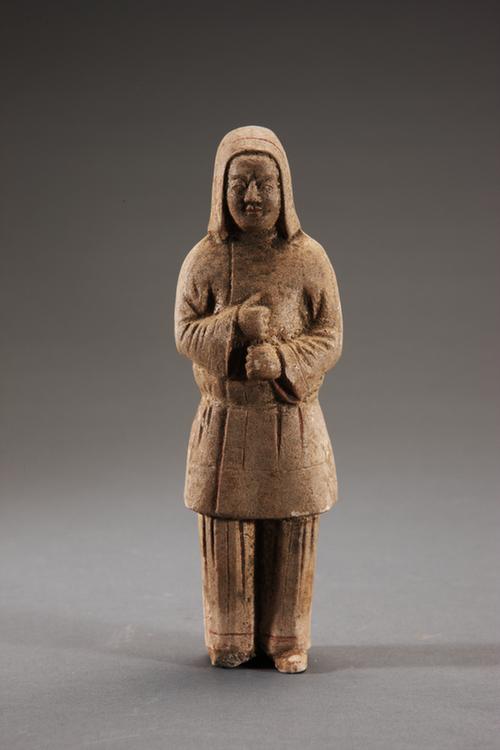 陶黄釉画彩男立俑