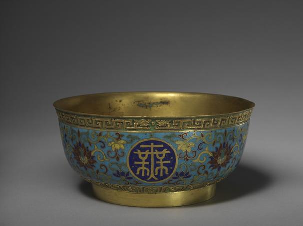 掐丝珐琅万寿无疆碗