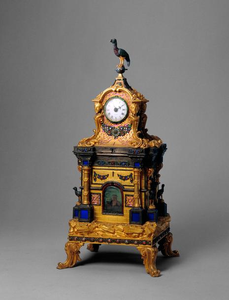 铜镀金嵌料石花瑞鸟钟