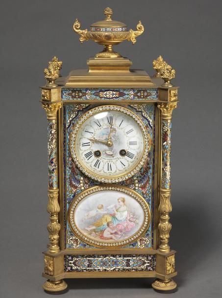 铜镀金嵌珐琅四柱座钟