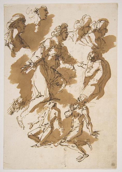 Salvator Rosa--Studies of Kneeling Figures