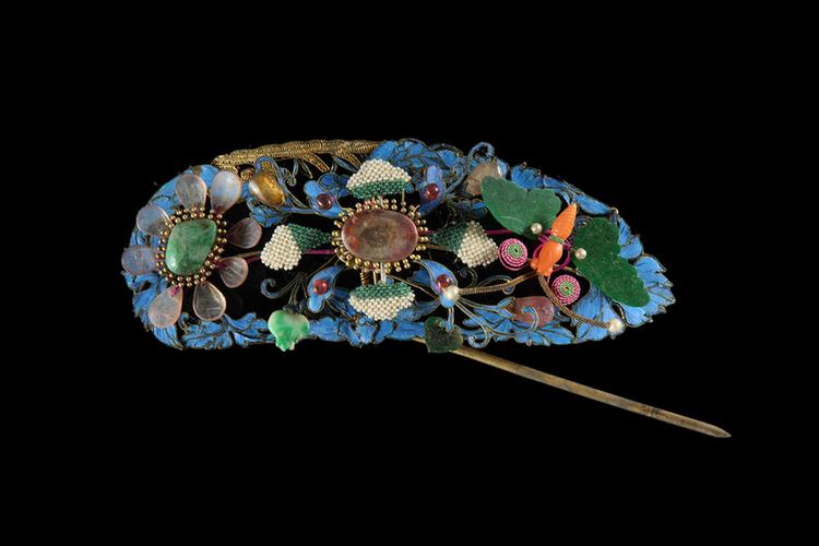 点翠镶料石葫芦花蝶纹头花