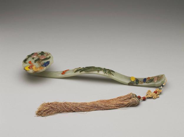 青玉嵌宝石福寿如意