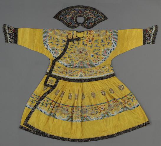 明黄色纳纱彩云金龙纹男单朝袍